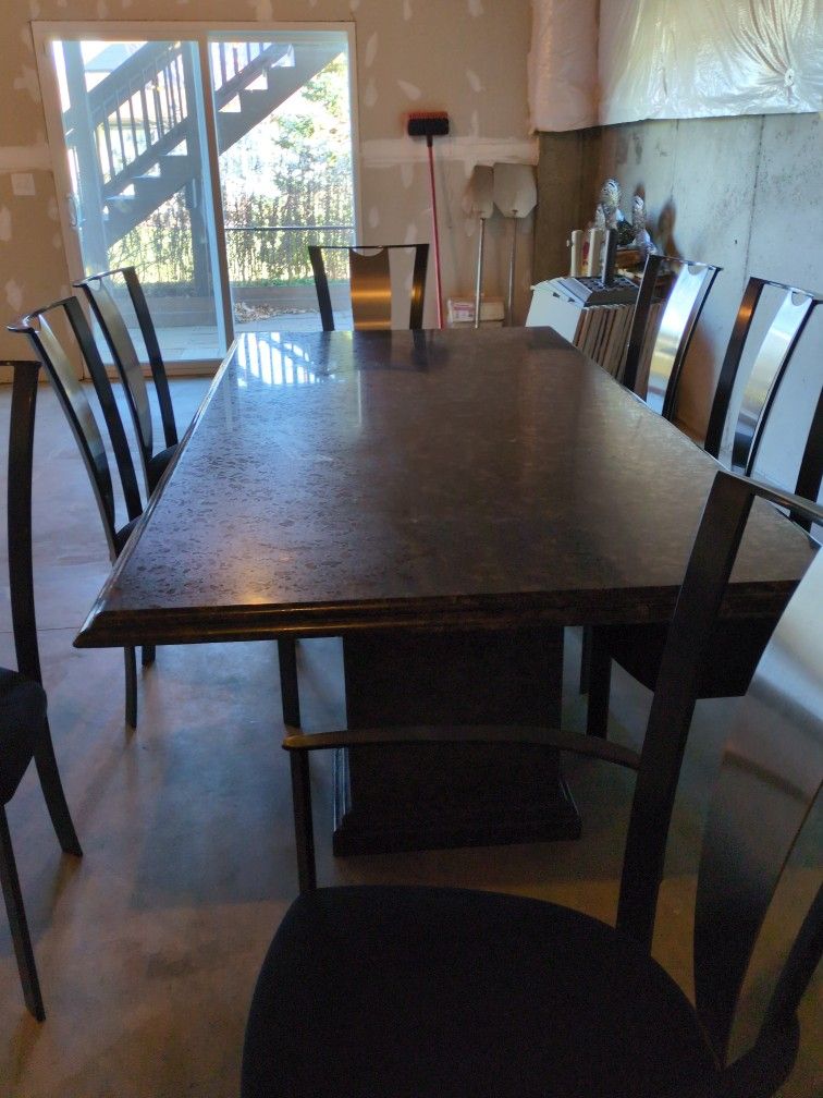 Granite Table, 8 Chairs, 4 Stools 