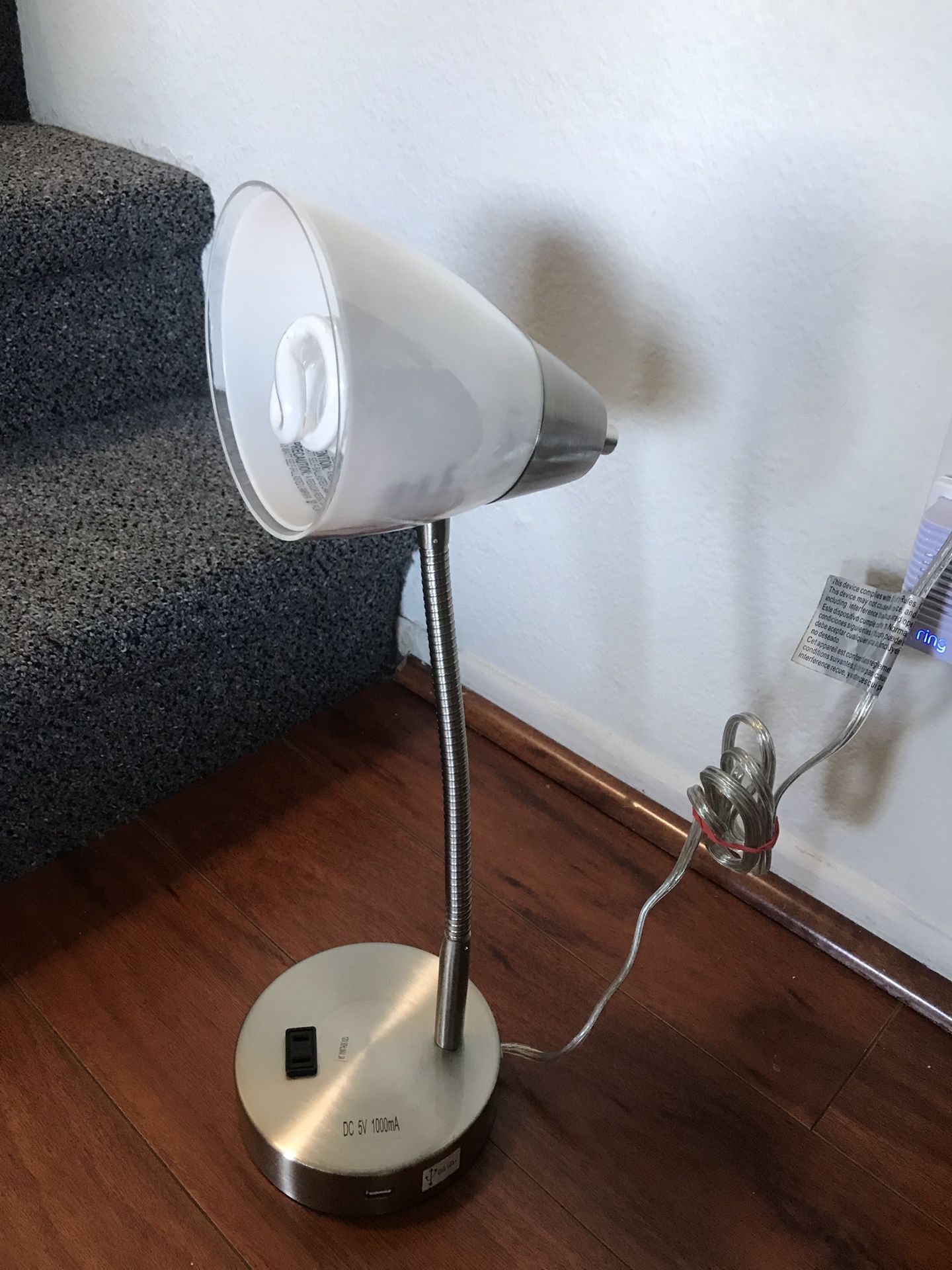 Silver Desk Lamp with power and usb outlet