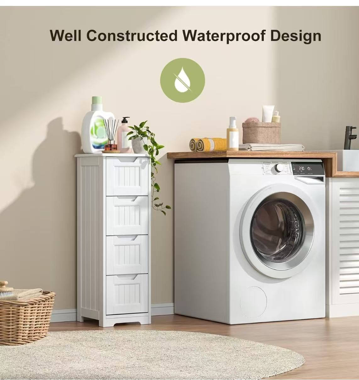 Gizoon 33-inch bathroom storage cabinet, freestanding with drawers, floor organizer, for hallway, living room and bathroom, white color$50