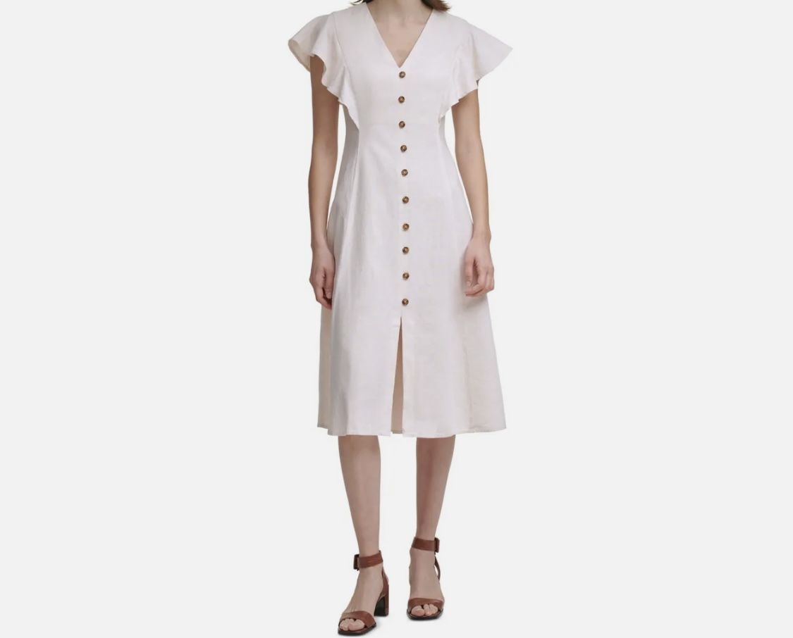 CALVIN KLEIN Linen Fit + Flare Dress - joarbit.com
