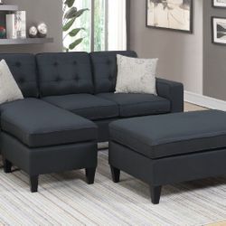 Brand New Black Sectional Sofa w Ottoman