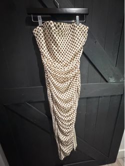 Ember brown polka dot midi ruched mesh strapless dress NEW size  M