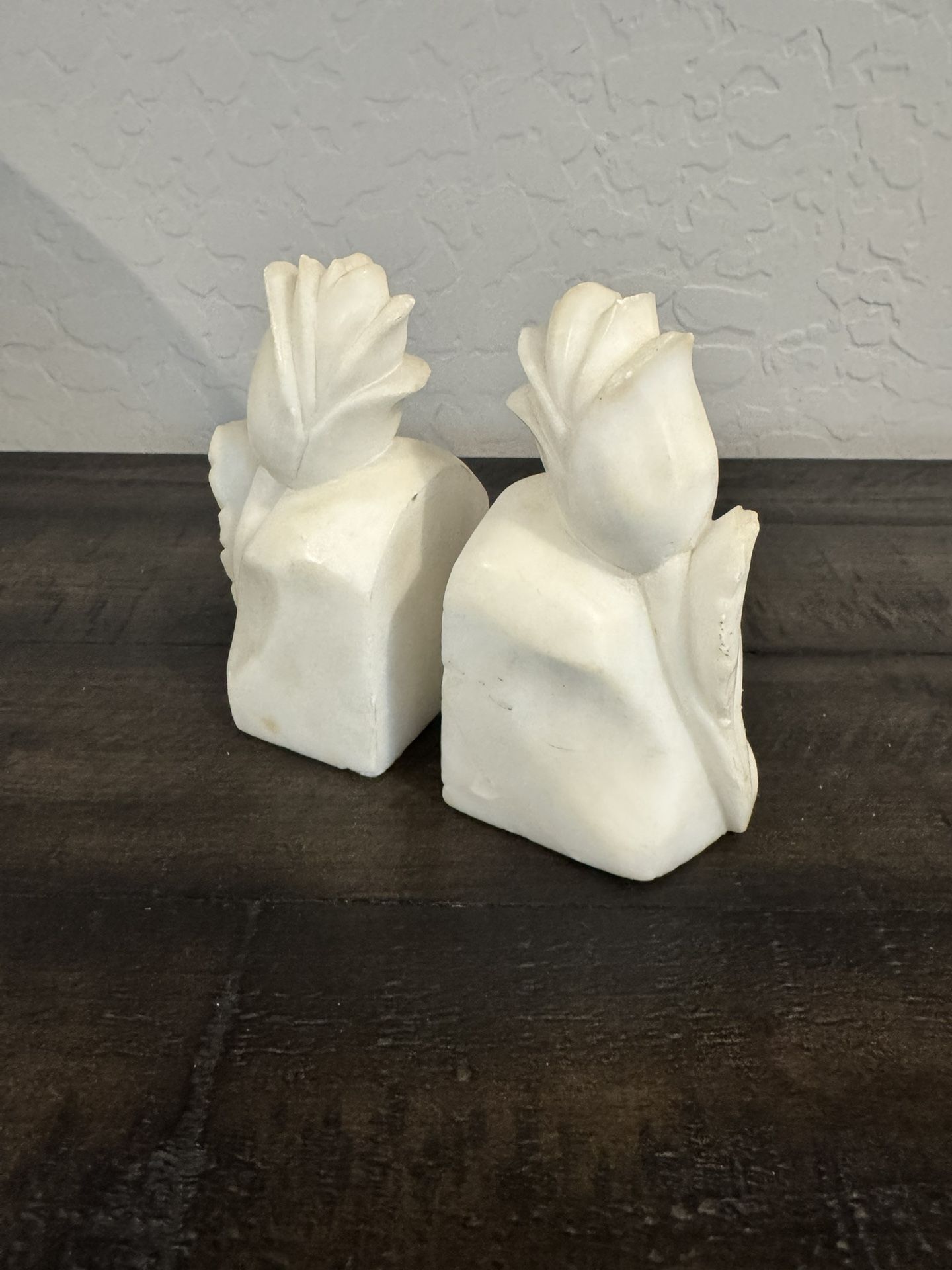 White Marble Rosebud Bookends