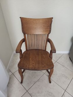 Antique Oak Wood Armchair with Spindle Back