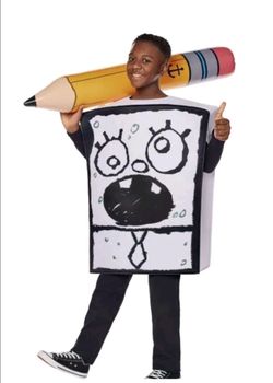 ONE SIZE FITS MOST CHILD AGE 8-14 SPONGEBOB DOODLE BOB COSTUME 3D FOAM WITH INFLATABLE PENCIL
