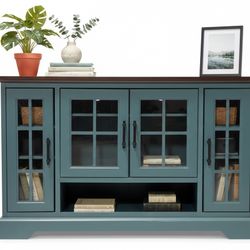 BRAND NEW Teal Console Cabinet w/ Glass Doors 