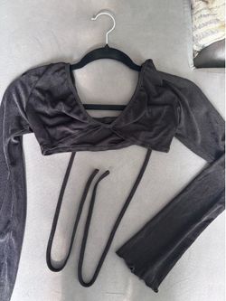 Black Wrap-Tie Long-Sleeve Crop Top