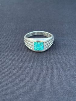 Southwestern Men's STERLING SILVER Inlaid TURQUOISE RING