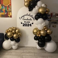 Black, Gold And White Balloon Garland Set Up 