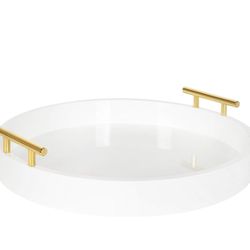 Modern Round Decorative Tray – White & Gold (18” Accent Tray)