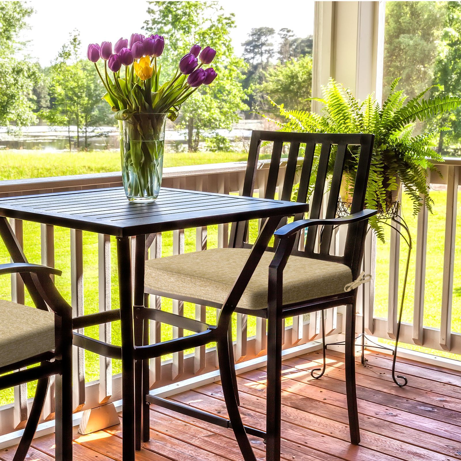 Aoodor Outdoor Dining Chair Cushions Set, Patio Chair Pads with Ties, Brown, Set of 2/Set of 4