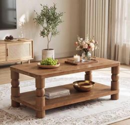 New assembled 47" Solid Wood Coffee Table, 2-Tier Center Table with Storage
Farmhouse Coffee Table, Sturdy Rounded Legs, Holds Up to 400 lb, Rectangul