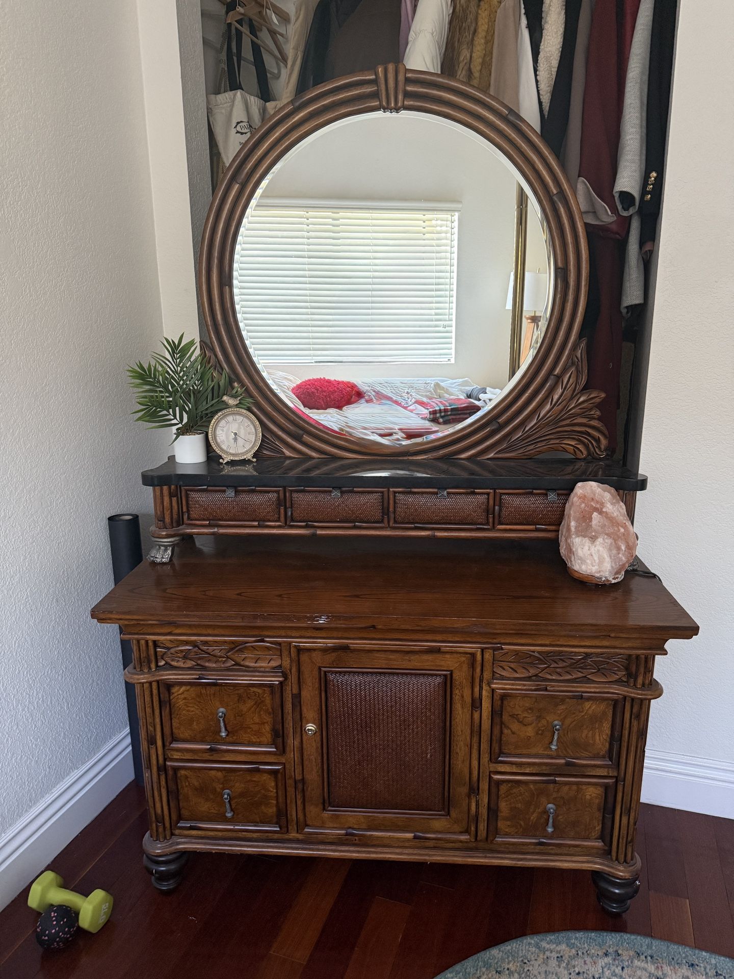 Vintage Wooden Vanity with Mirror