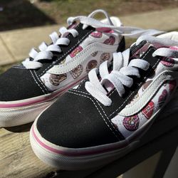 Vans Old Skool Shoes Kids Size 1 Donut Print Black White Pink Low Top Canvas