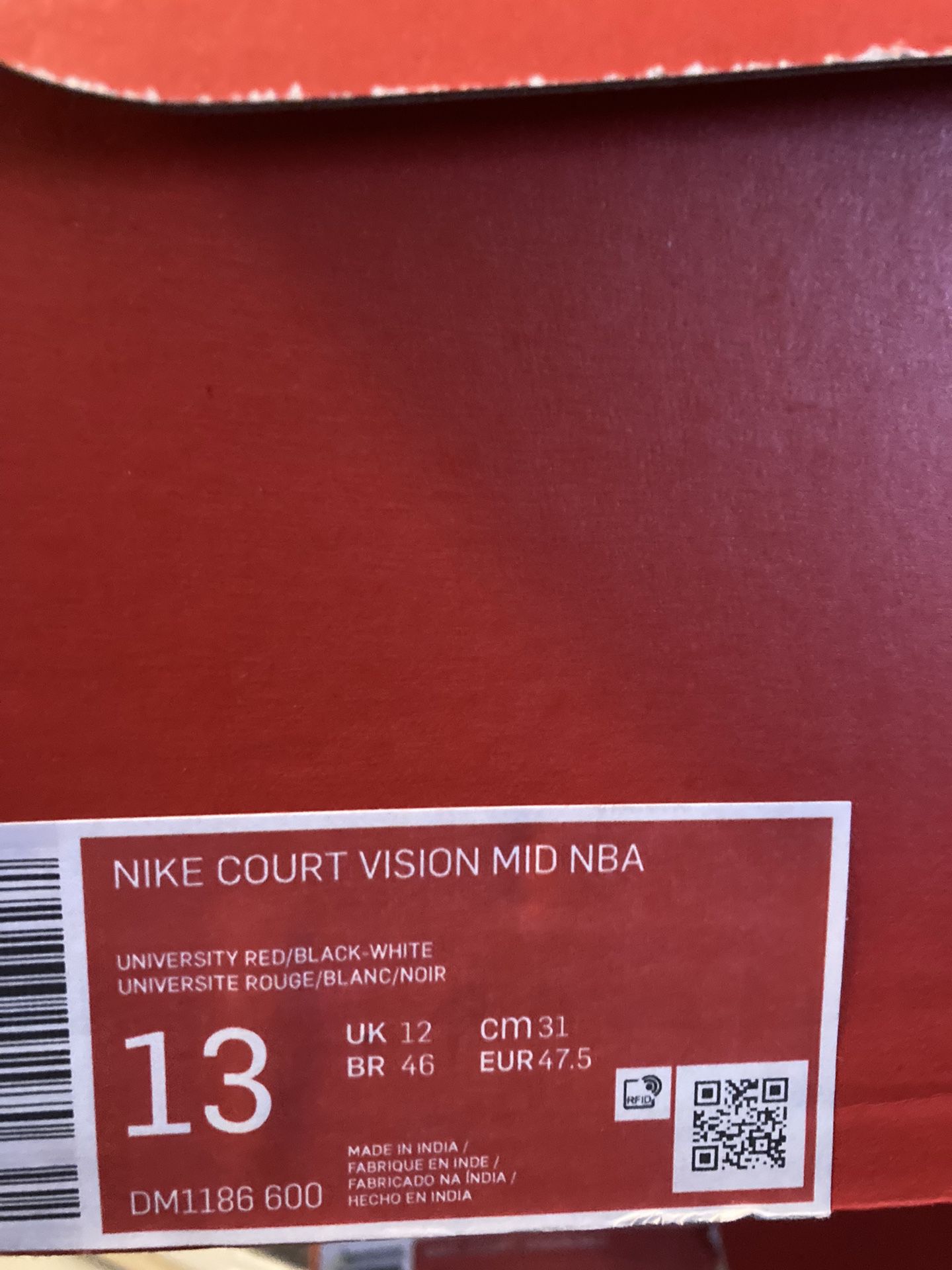 Nike Court Vision Mid White Red Black (size 13)