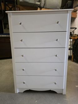Modern White Small 5 Drawer Tallboy Dresser