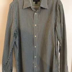 Men’s Banana Republic 100% Cotton Green And White Checked Dress/Casual Shirt  - Size Large 16-16 1/2