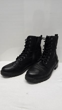 Men's Black Lace-Up Combat Boots Side Zip Ankle Round Toe Solid Size 9