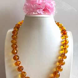 Stunning Vintage Golden Color Transparent Knotted Baltic Amber Necklace 54grams