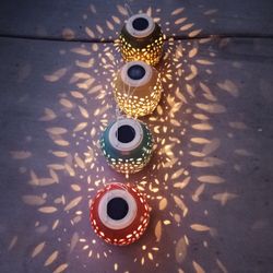 Solar Ceramic Lantern Led Light  Candle Holder Set Of 4