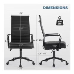 Office Desk Chair, Modern Leather Conference Room Chairs with High Back,Wheels and Arms, Ergonomic Executive Ribbed Height Adjustable Swivel (DD4)