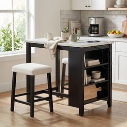 BRAND NEW 3 Pc Counter Height Dining Set with USB Charging Port and Shelves