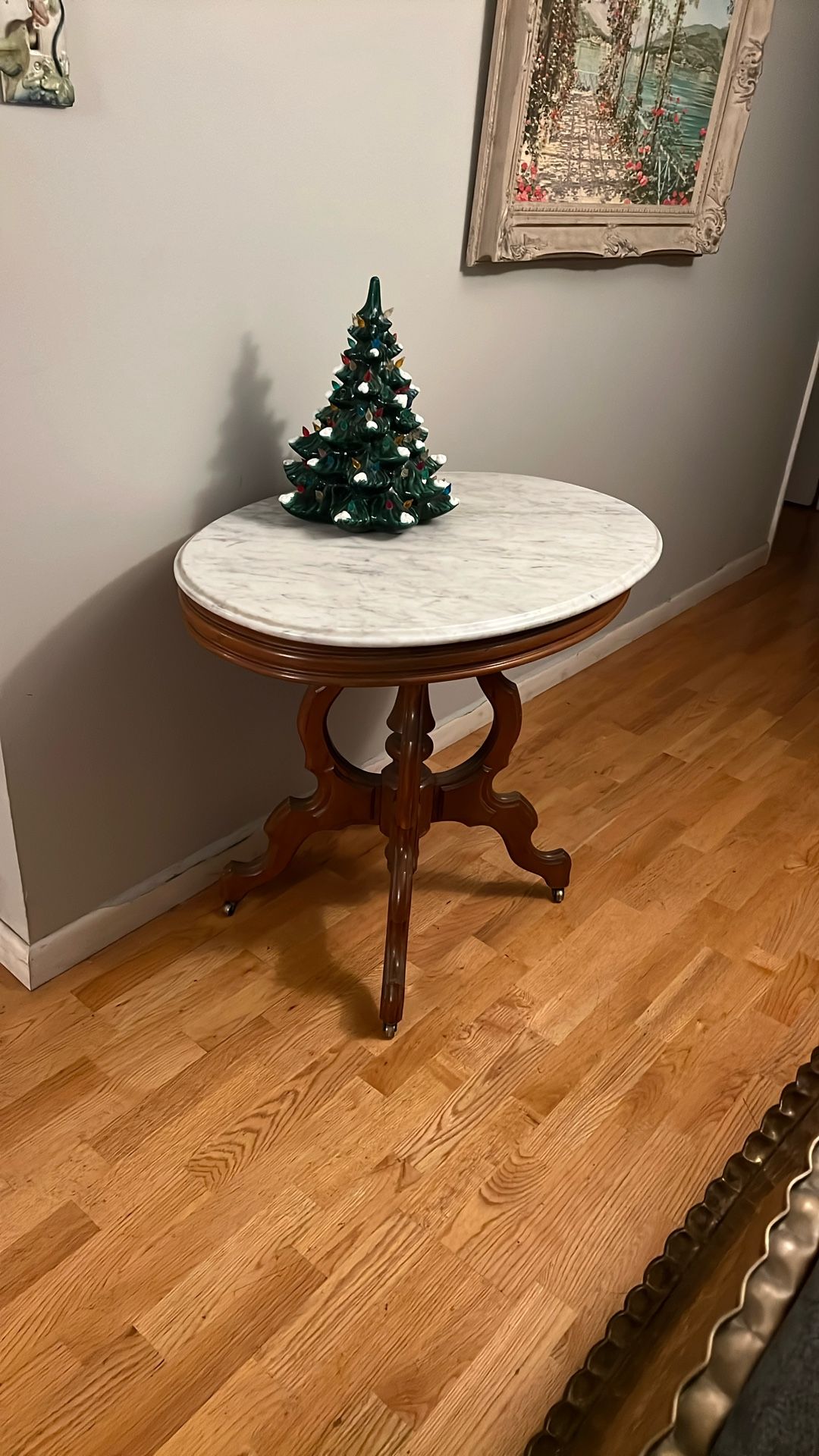 Antique Eastlake Marble Top Oval Parlor Table