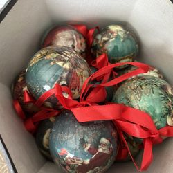 10 Antique Round Ornaments In Box