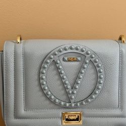 Valentino by Mario Valentino Baby Blue Leather Shoulder Bag Gold Hardware