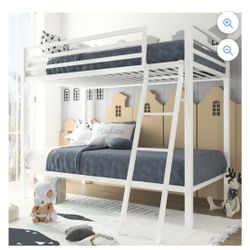 B8 Twin-Over-Twin Bunk Beds with Heavy Duty Metal Frame and Ladder, Pure White