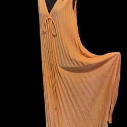 Vintage Amazing Orange Pleated Voluptuous Dress 