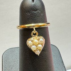 14k yellow gold heart pearl ring