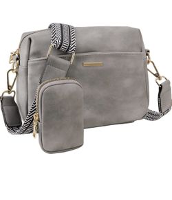 Grey Crossbody Triple Zipper Purse 
