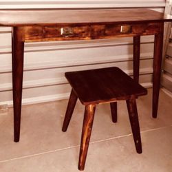 Space Saving Desk Console Table Drawers Stool Office Computer IMac Laptop Books Work Home Brown Wood Cherry 