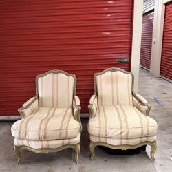 Pair of Vintage French Louis XV Style Bergère Chairs