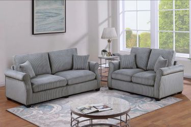 Brand New Grey Corduroy Sofa & Loveseat