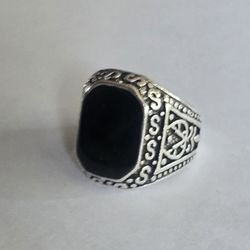 BLACK ONYX BEZEL SET QUALITY TITANIUM SILVER NEW SIZE 7 MENS  RING