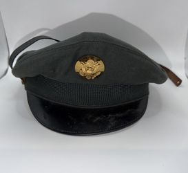 Vintage US Army Green 44 Service Visor Cap 1950s 1960s Wool Hat AG-44 Insignia