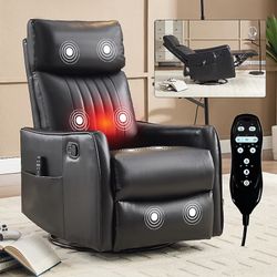 Rocker Swivel Heat Massage Manual Recliner Chair Black Faux leather Upholstered Powered Reclining Massage chair