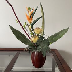 Artificial Flower Plant In Wooden Pot
