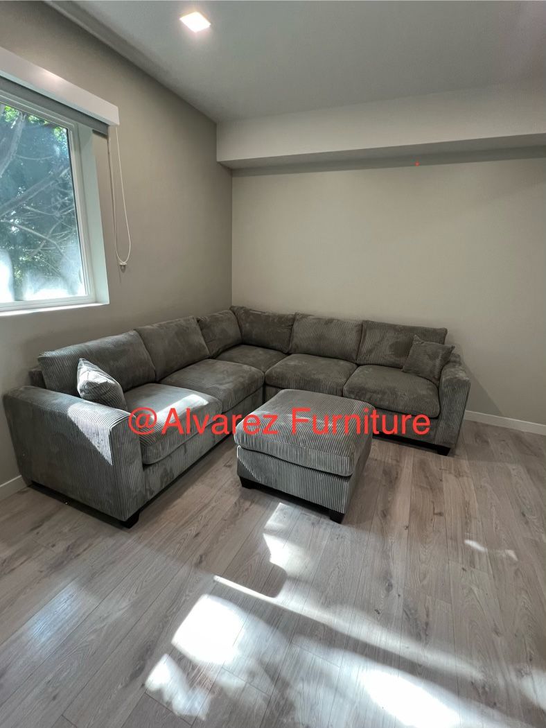 Corduroy Sectional Sofa With Ottoman