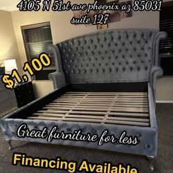 King Size Bed Frame Grey Velvet Brand New