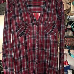 Ladies Large Maurice’s Plaid Button Front Top