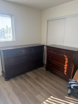 4 Piece Dark Cherry Wood Dresser and Chest Set