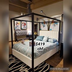 Boucle King Size Canopy Bed Frame // Mattress Sold Separately 