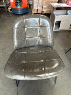 Modern Minimalist Armless Accent Chair with Metal Legs Upholstered in PU Leather Dark Grey/Gray