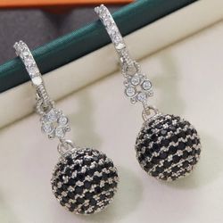 Exquisite Micro Pave 14K White Gold-Plated Black Cubic Zirconia Drop/Dangle Earrings 