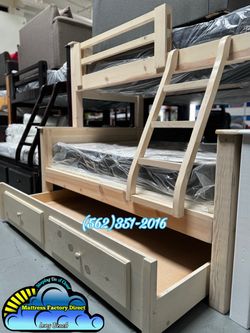 Twin full whitewash bunk bed with mattresses colchones camas nuevas