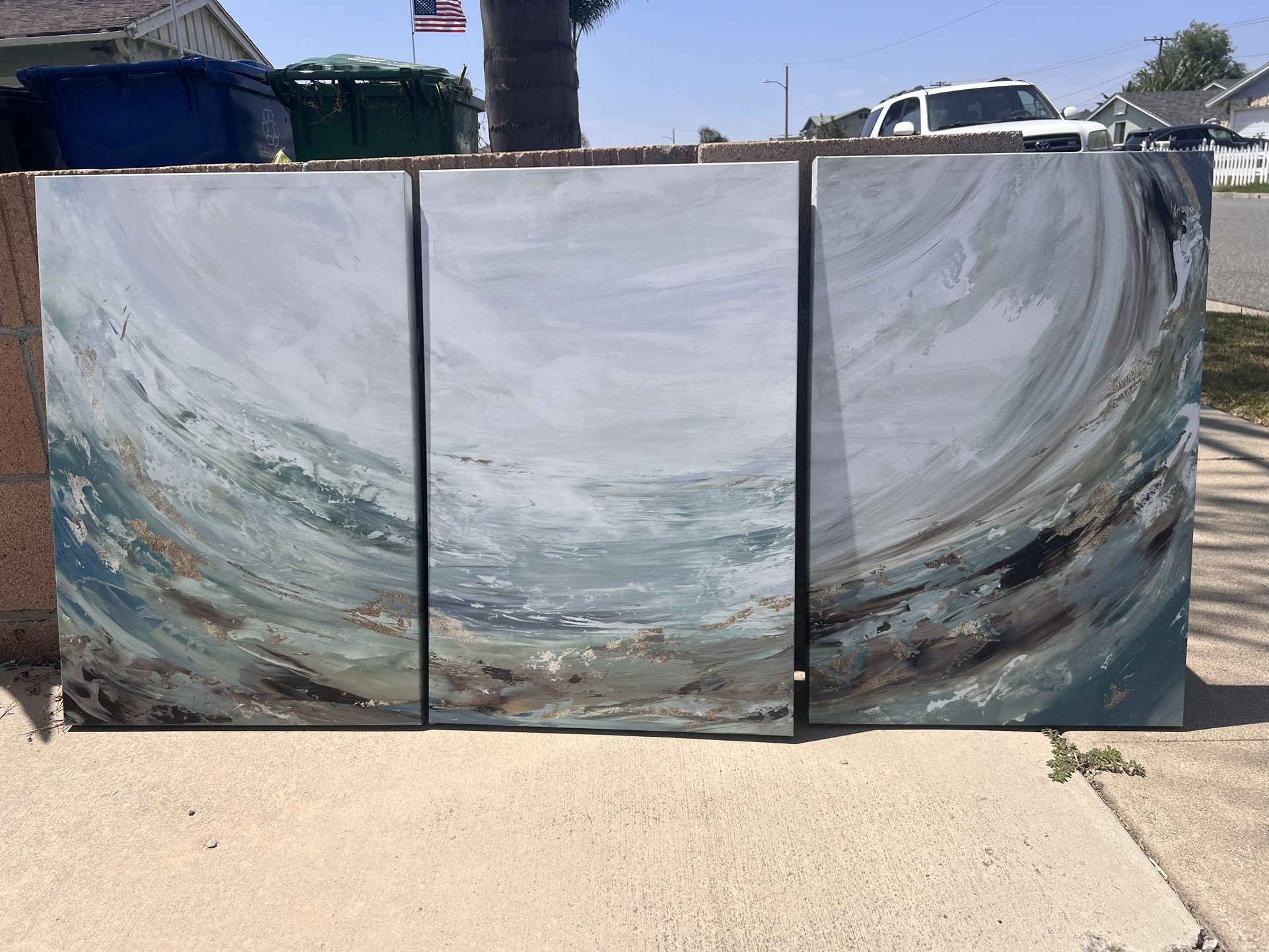 3 Panel Abstract Wave Canvas Painting