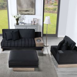 122.5"W Black Velvet Reversible Sectional Sofa Ottoman with Storage Compartment, Drawer, USB ports, Charging Outlets - Free Delivery ✅ Modern Sofa